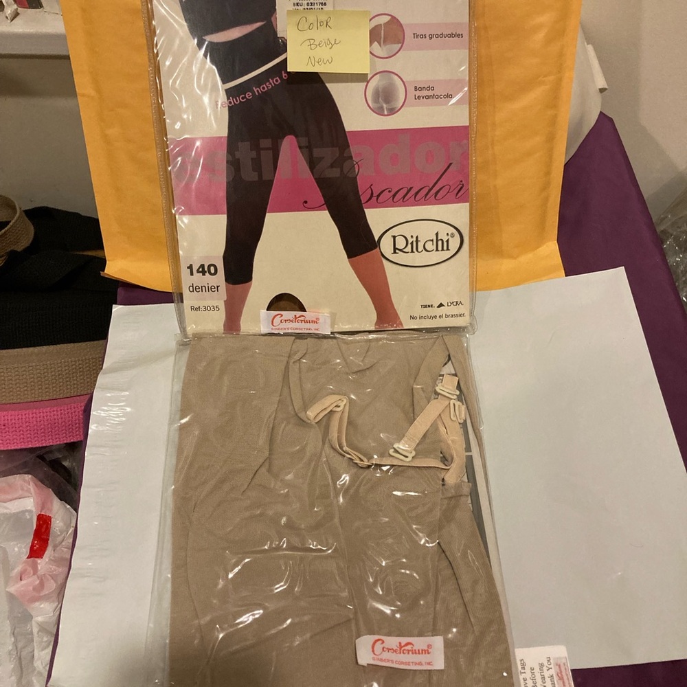 Ritchi L/XL Comfeez Beige Shapewear long leg support jumpsuit